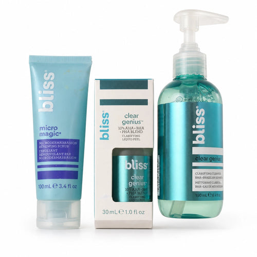 Bliss Skincare 3-Piece Set Cleanser Scrub AHA BHA PHA Liquid Peel New — photo 1