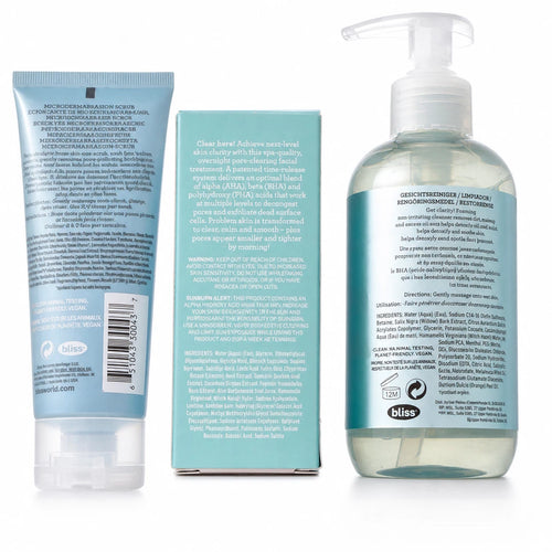 Bliss Skincare 3-Piece Set Cleanser Scrub AHA BHA PHA Liquid Peel New — photo 2