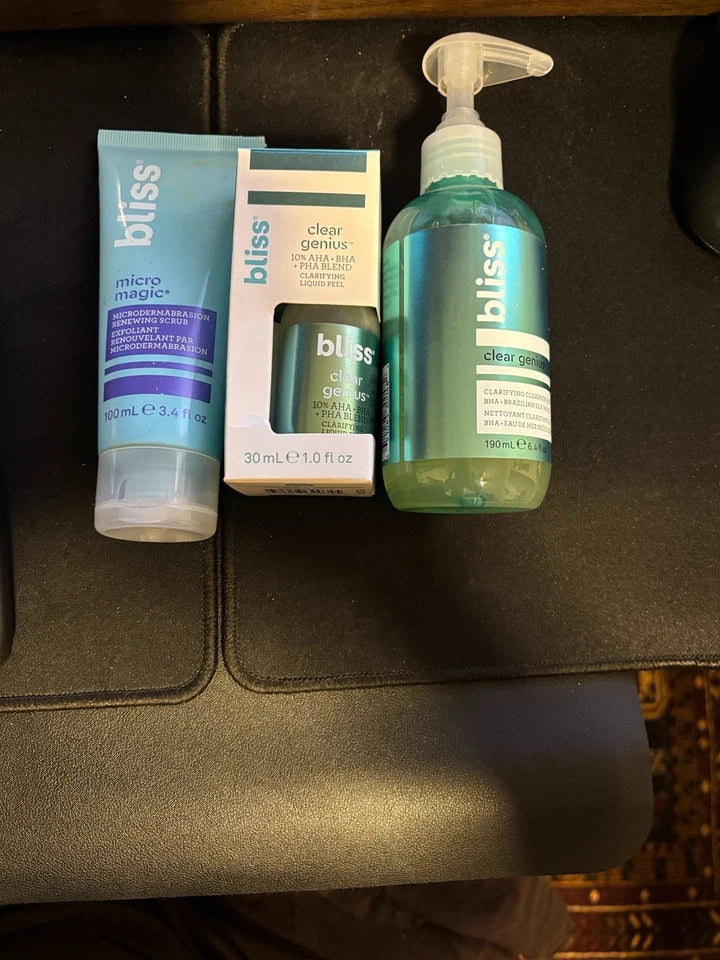 Bliss Skincare 3-Piece Set Cleanser Scrub AHA BHA PHA Liquid Peel New — photo 3