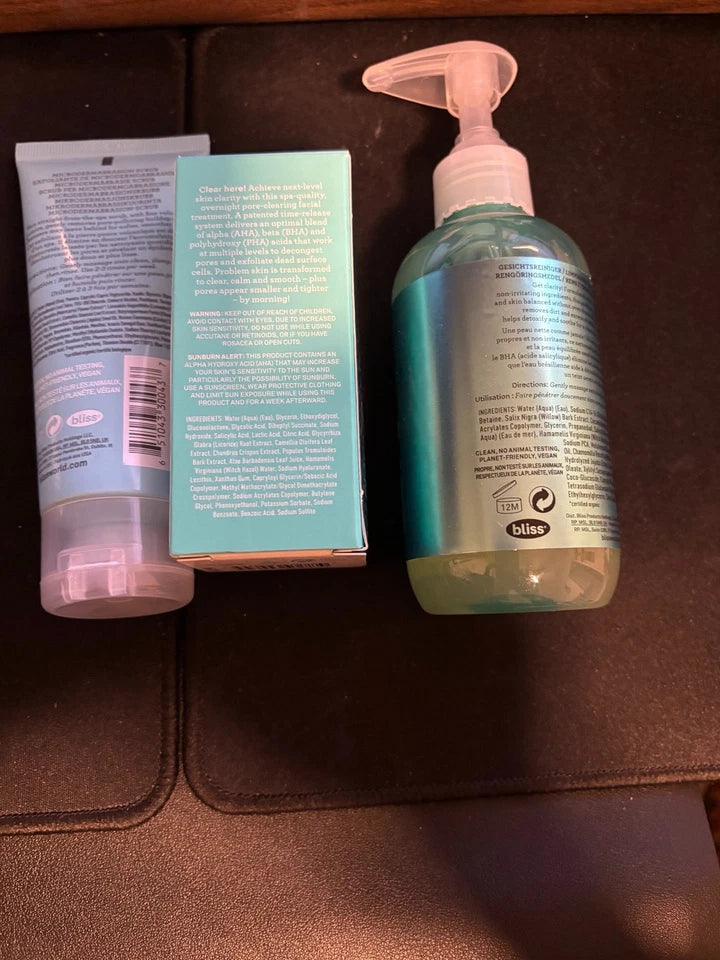 Bliss Skincare 3-Piece Set Cleanser Scrub AHA BHA PHA Liquid Peel New — photo 4