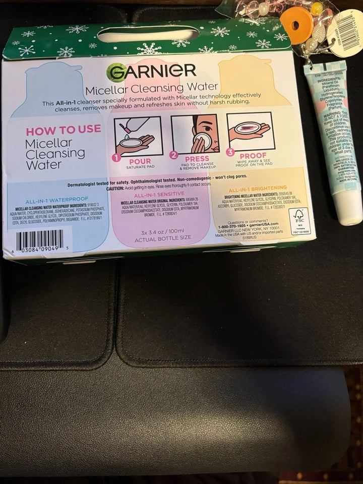 Garnier Micellar Water 3pc Gift Set + Vanilla Lip Gloss Keychain New — photo 3