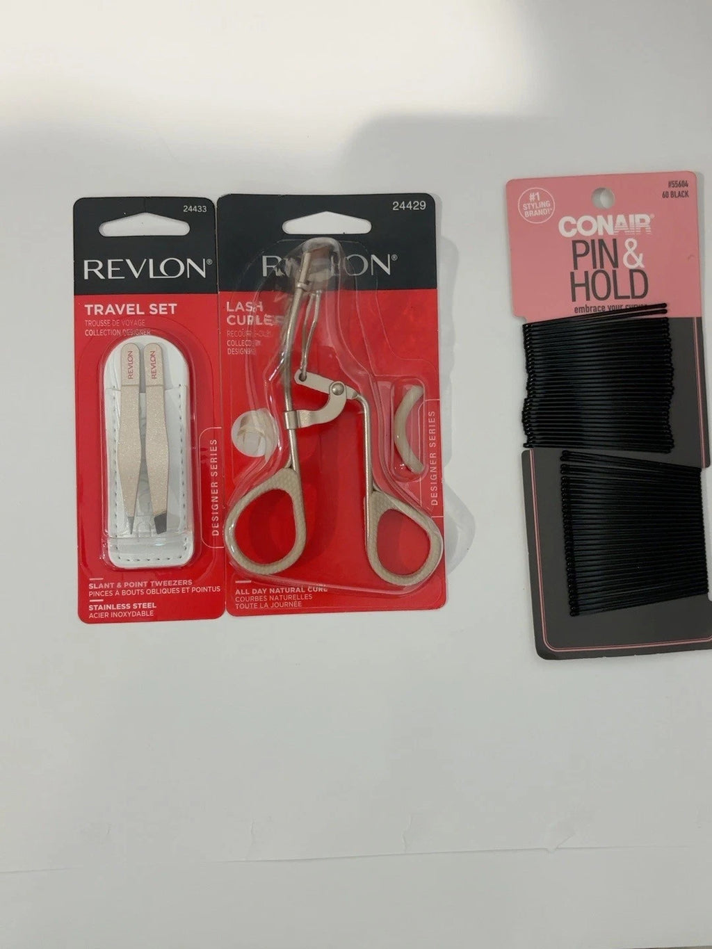 Revlon Tweezers Eyelash Curler Conair Bobby Pins 3 Piece Beauty Tool Set — photo 1