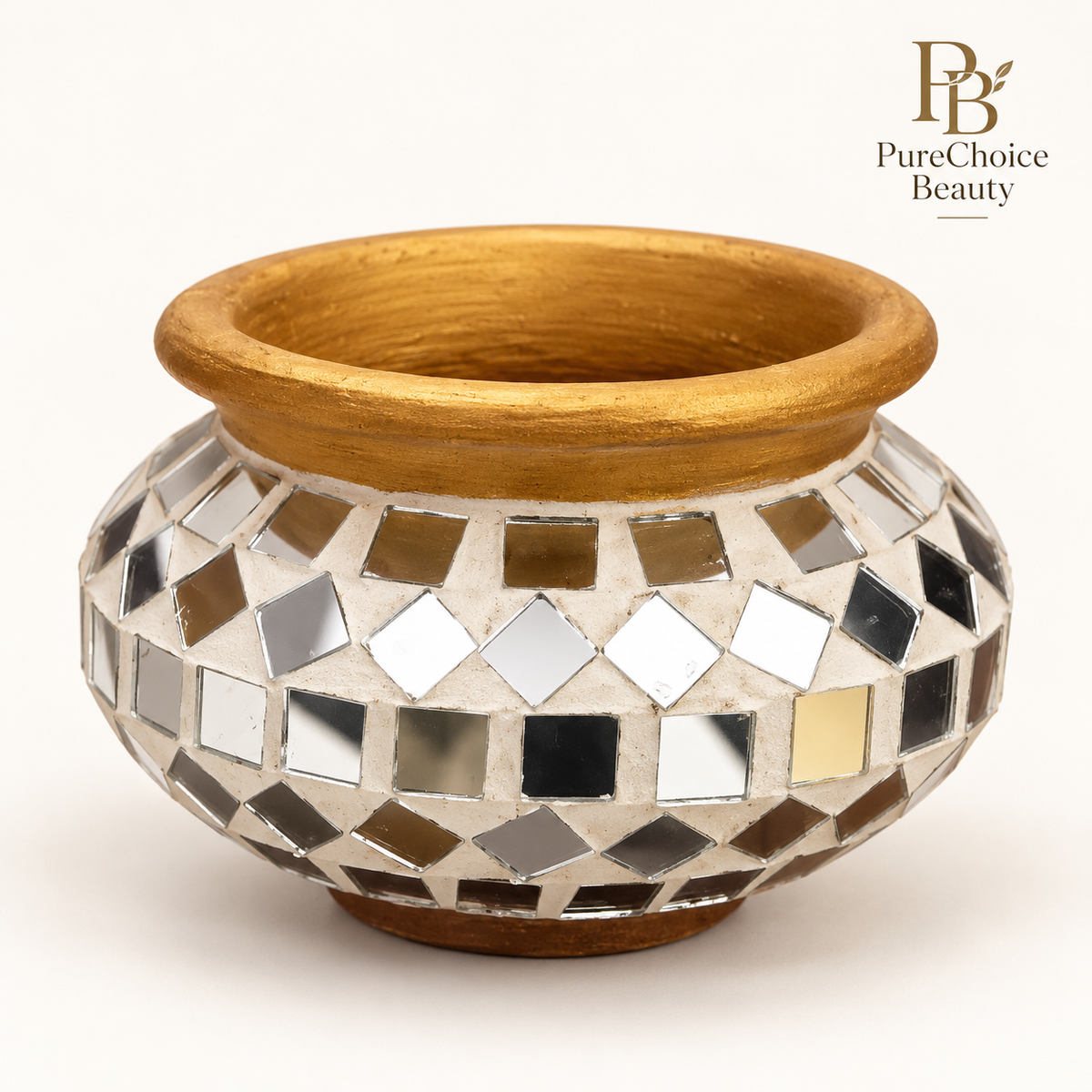PureChoice Beauty mustard gold rim Asian mirror mosaic clay decorative pot