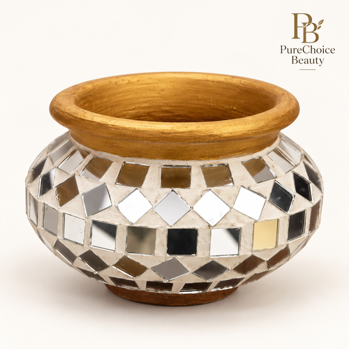 PureChoice Beauty mustard gold rim Asian mirror mosaic clay decorative pot